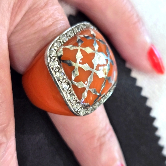 Angélique de Paris Orange and 925 Silver Women's Ring Luxury Brand - Picture 2 of 11